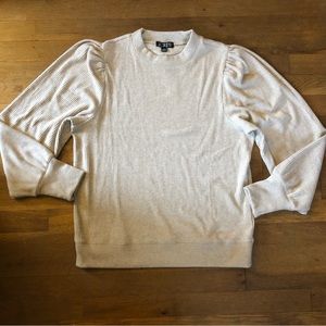 J.Crew Sandy Beach Tan Oatmeal Rib Puff Balloon Sleeve Sweatshirt Top NWT L